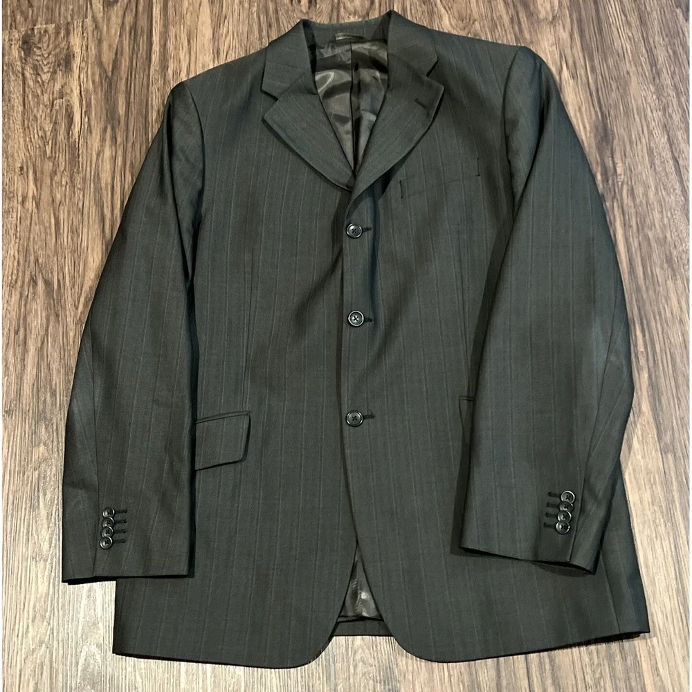 Mens Banana Republic Wool Sports Jacket 46R Gray Pin Striped Blazer